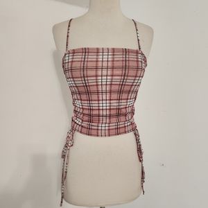 Forever 21 Pink Plaid Side Tied Cami Top